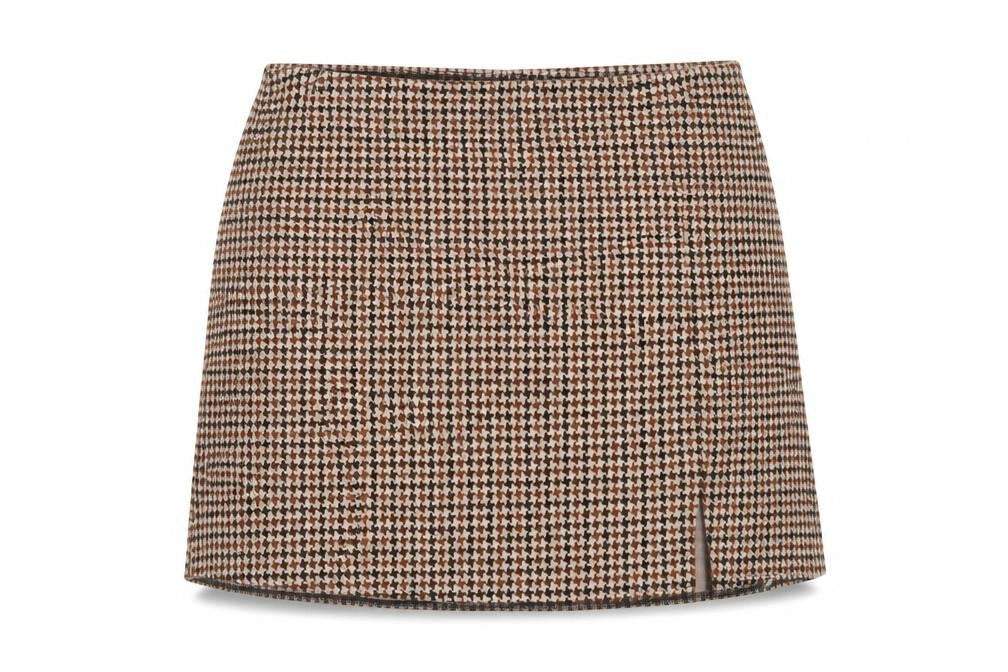 H&M Women Brown XL Houndstooth Straight Pencil Mini Skirt