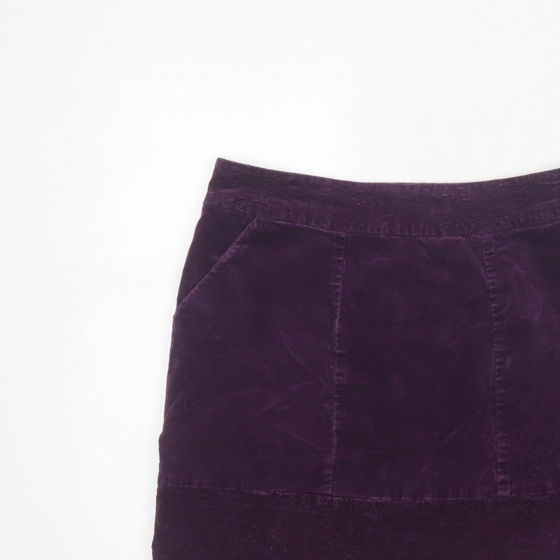 White Stuff Women Purple Size 12 Velvet Mini Straight Pencil Skirt Pockets