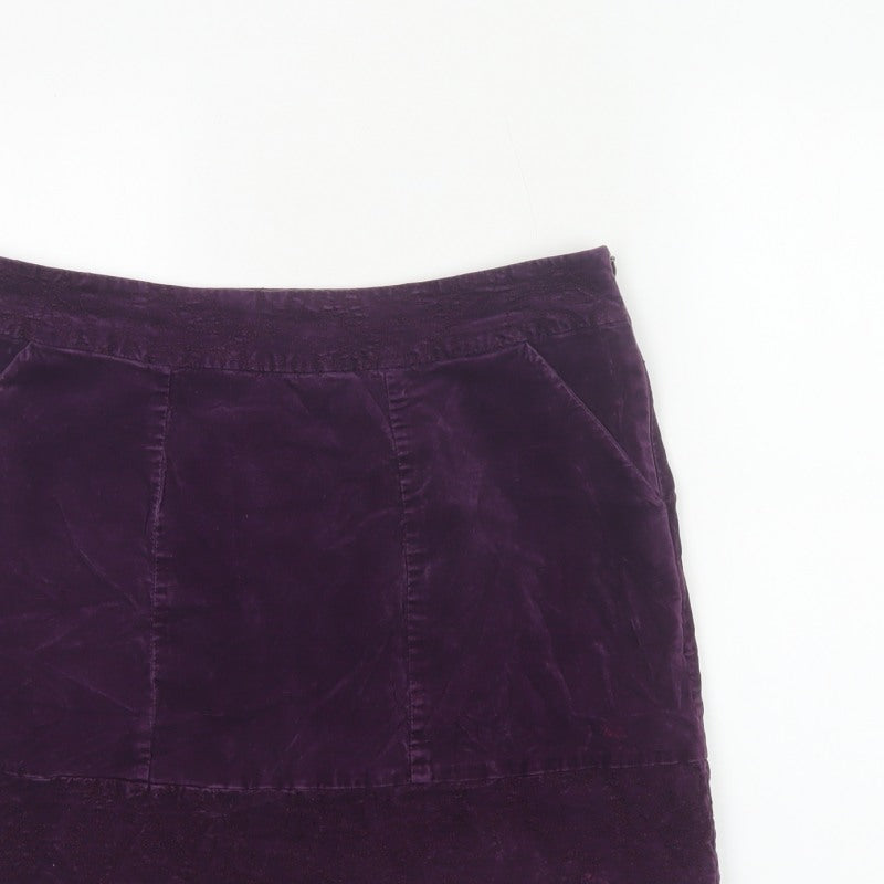 White Stuff Women Purple Size 12 Velvet Mini Straight Pencil Skirt Pockets