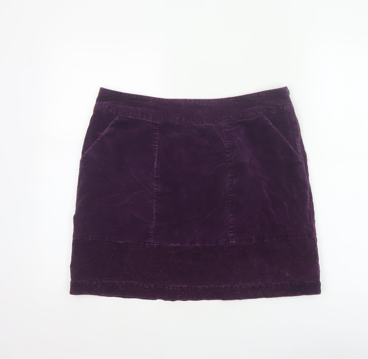 White Stuff Women Purple Size 12 Velvet Mini Straight Pencil Skirt Pockets