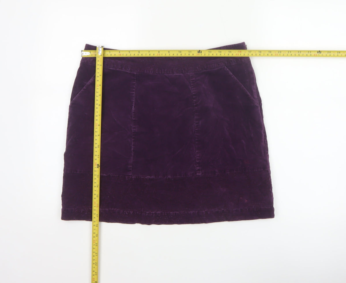 White Stuff Women Purple Size 12 Velvet Mini Straight Pencil Skirt Pockets