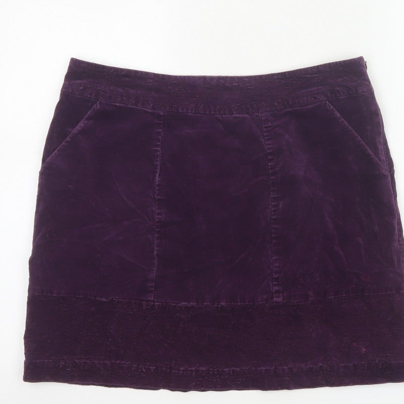 White Stuff Women Purple Size 12 Velvet Mini Straight Pencil Skirt Pockets