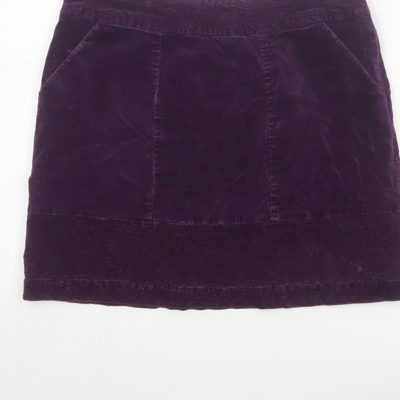 White Stuff Women Purple Size 12 Velvet Mini Straight Pencil Skirt Pockets
