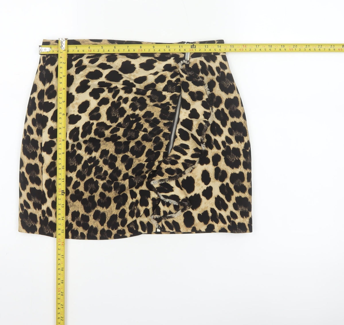 Zara Basic Women Beige Leopard Print Mini Skirt UK 8 Zip