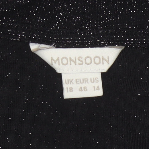Monsoon Women Black Silver Sparkle Wrap Knit Top UK 18 Long Sleeve