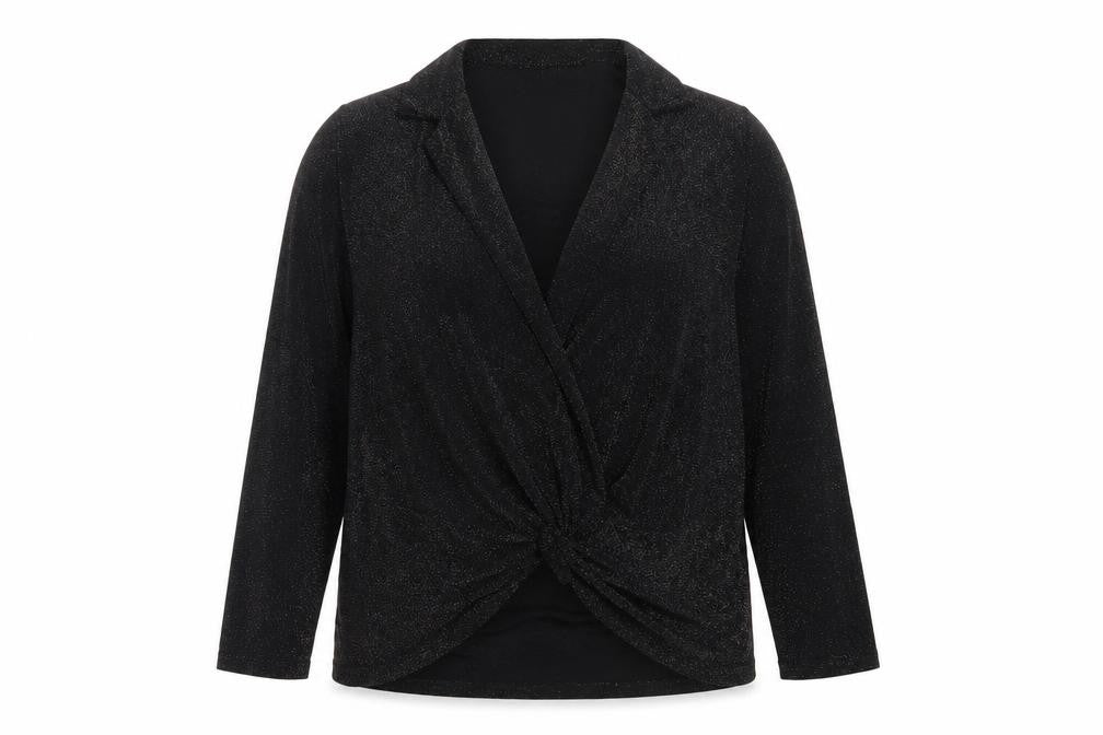 Monsoon Women Black Silver Sparkle Wrap Knit Top UK 18 Long Sleeve