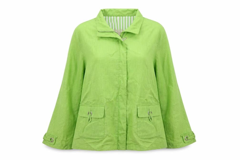 Adolfo Dominguez Women Green M Linen Zip Utility Jacket Cotton Lined