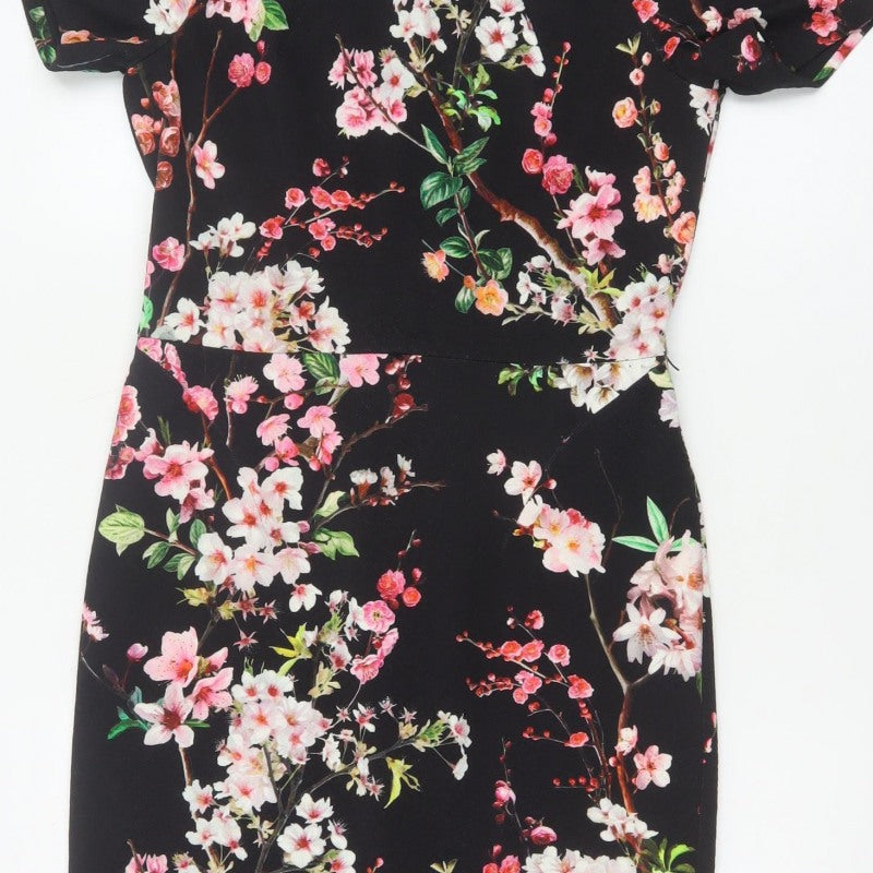 Coast Women’s Black Floral UK 10 Knee Length Sheath Dress