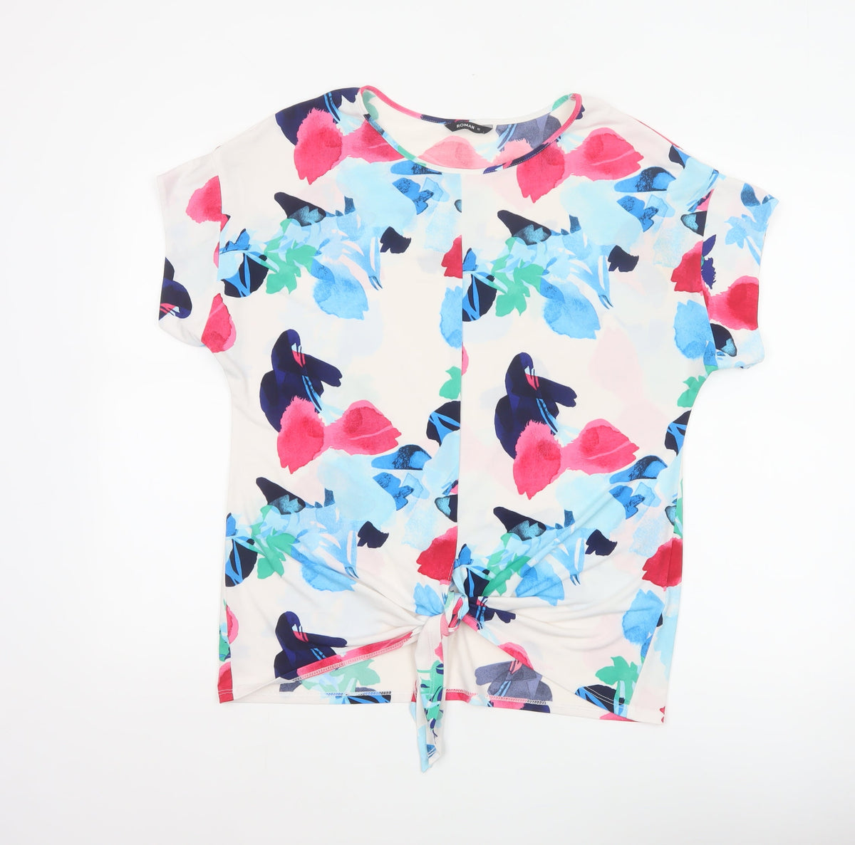 Roman Women Multicoloured Floral Tie Front Basic T-Shirt UK 12