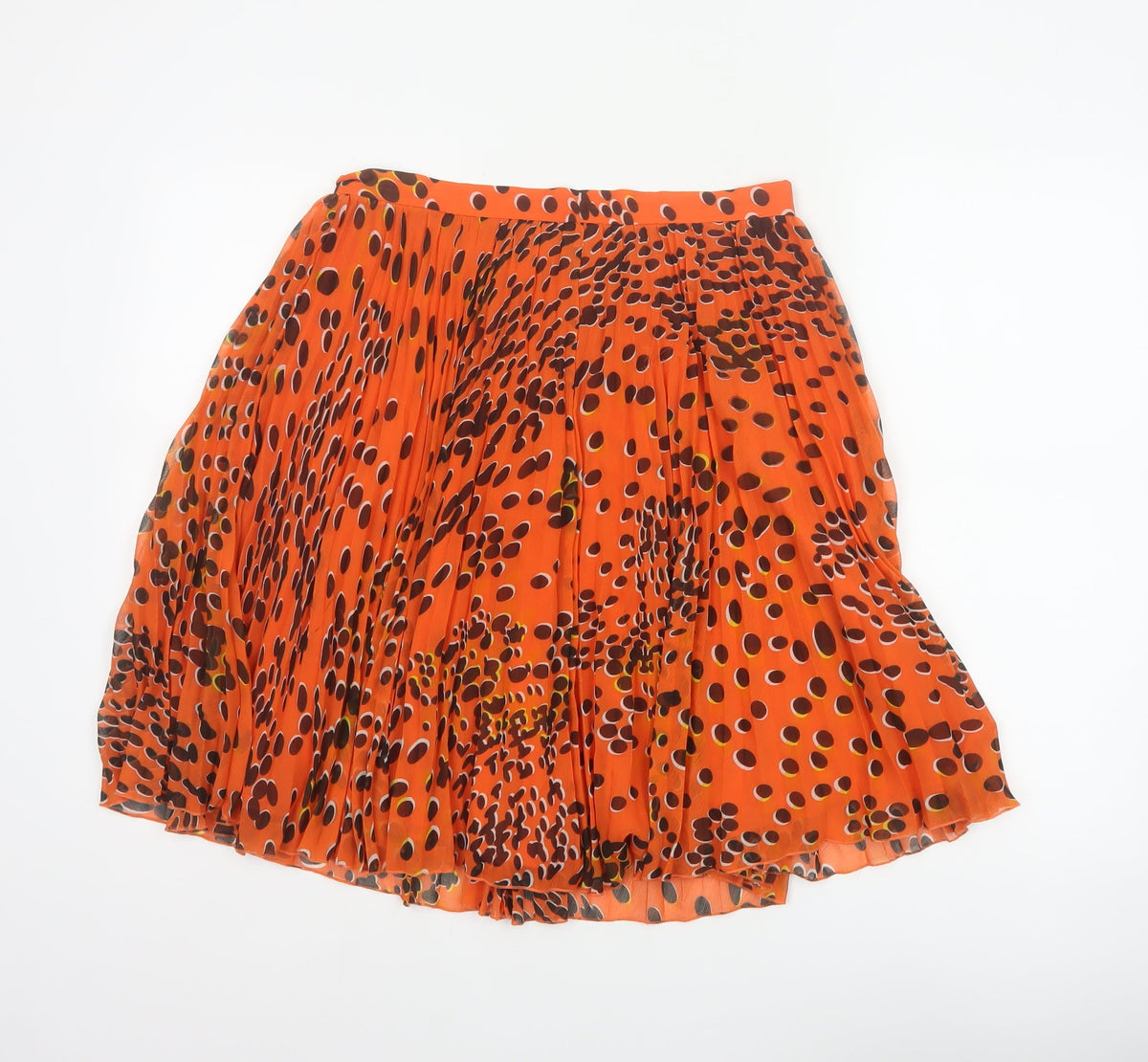 Whistles Women's Orange UK 12 Pleated Polka Dot Chiffon Skirt