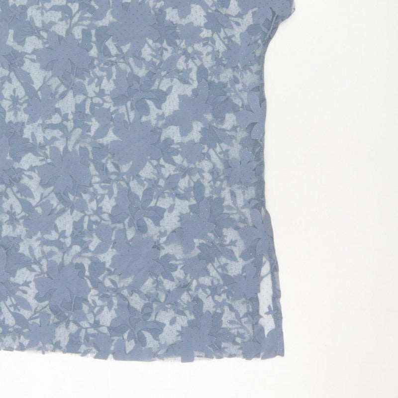 New Look Women Blue Floral Sheer Glitter Basic T-Shirt UK 12