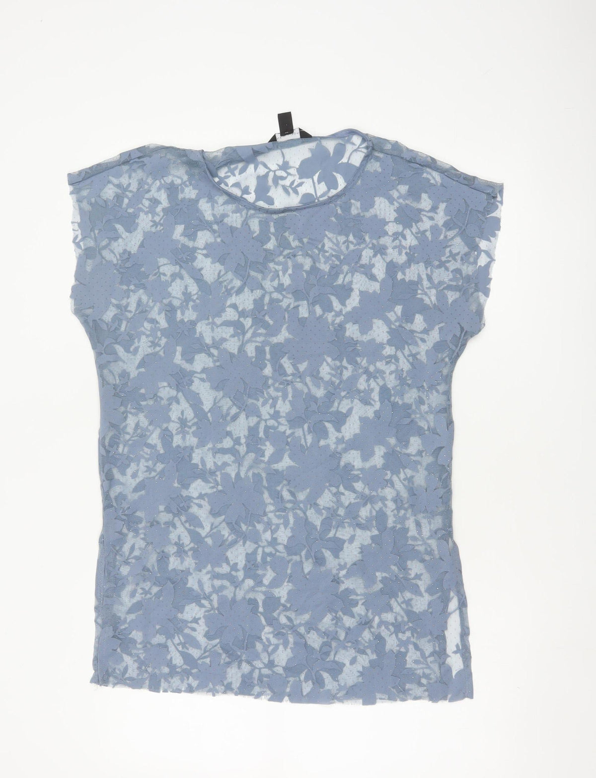 New Look Women Blue Floral Sheer Glitter Basic T-Shirt UK 12