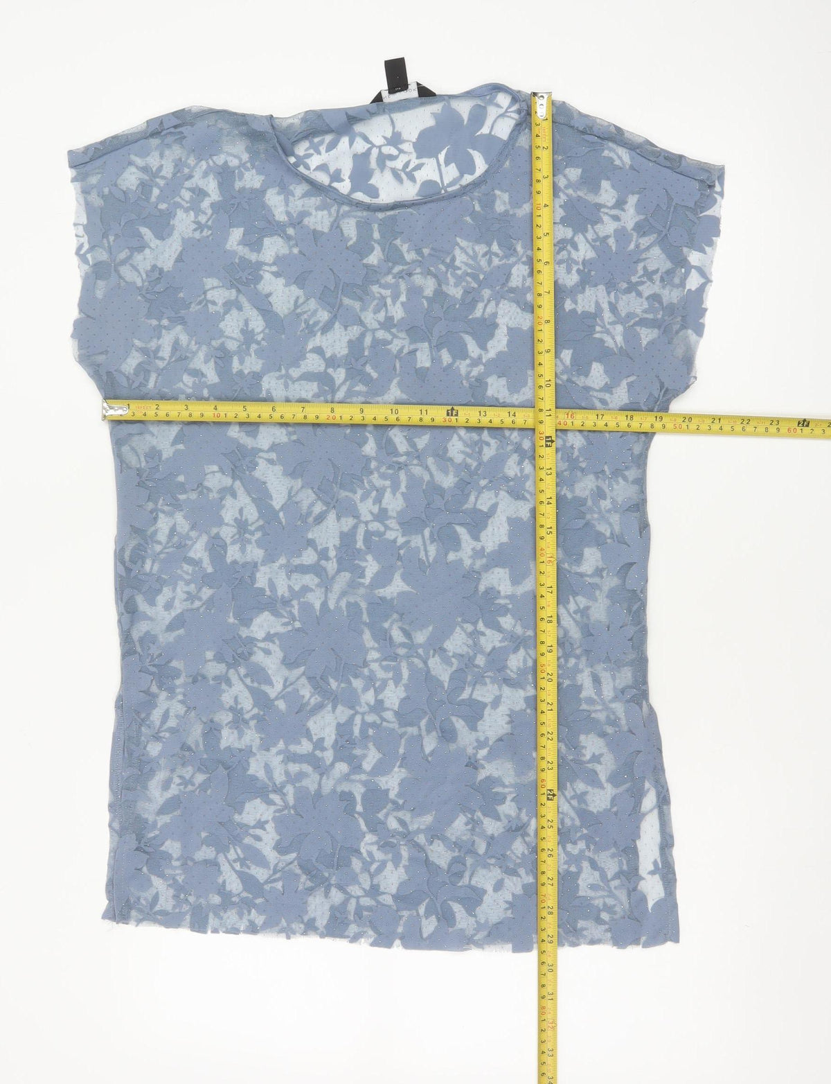 New Look Women Blue Floral Sheer Glitter Basic T-Shirt UK 12