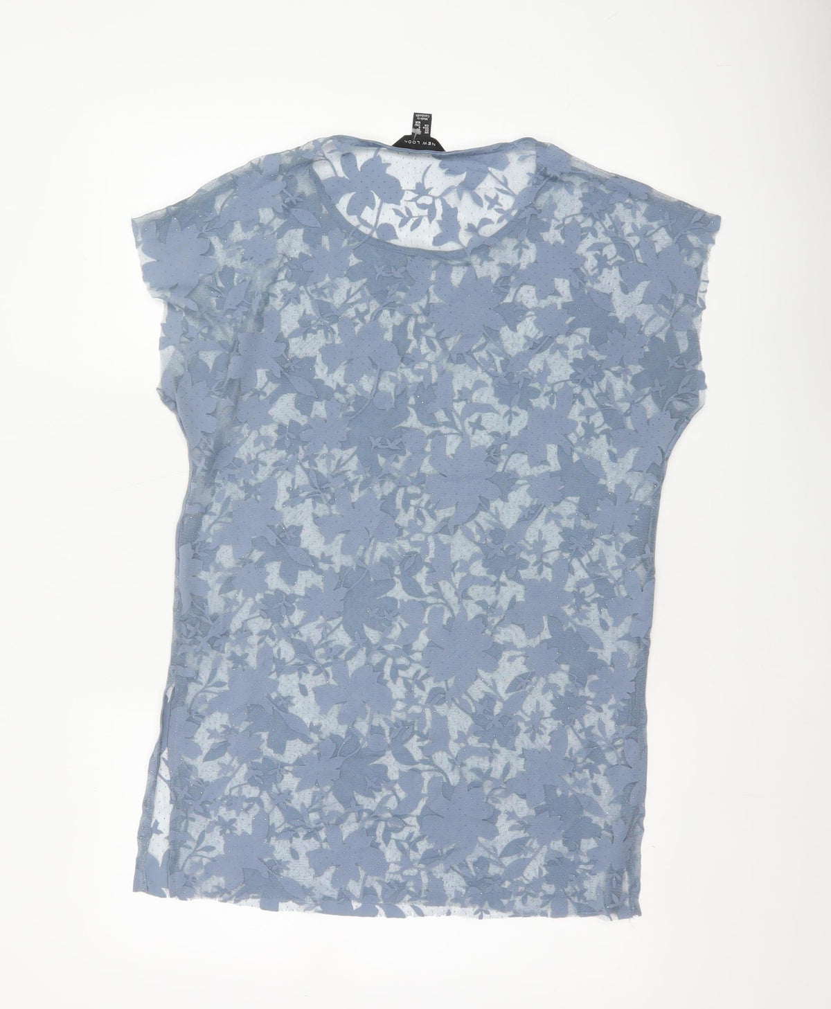 New Look Women Blue Floral Sheer Glitter Basic T-Shirt UK 12