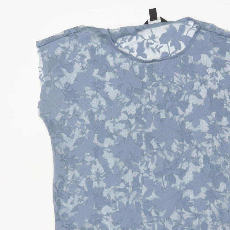 New Look Women Blue Floral Sheer Glitter Basic T-Shirt UK 12