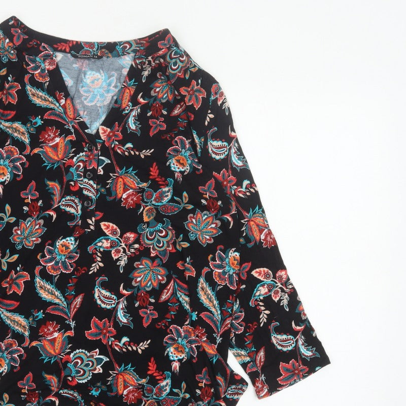 Roman Women’s Multicoloured Floral V-Neck Tunic Blouse Size 14