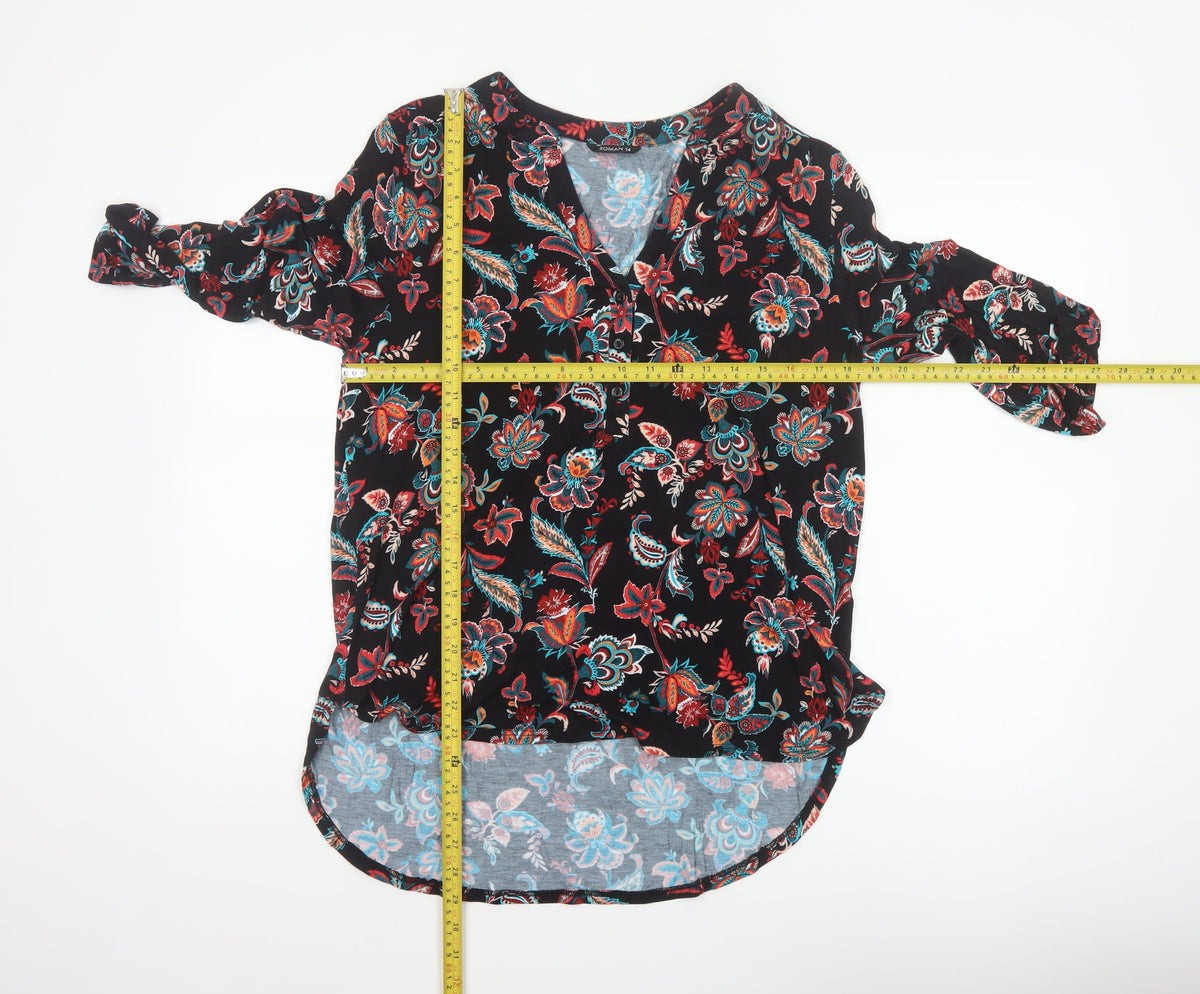Roman Women’s Multicoloured Floral V-Neck Tunic Blouse Size 14