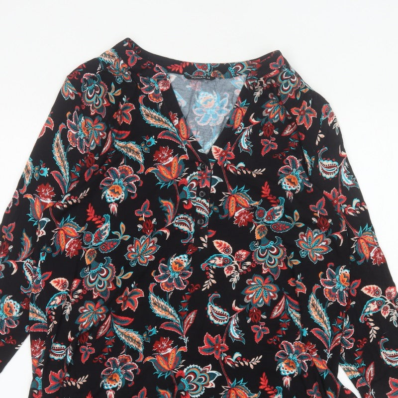 Roman Women’s Multicoloured Floral V-Neck Tunic Blouse Size 14