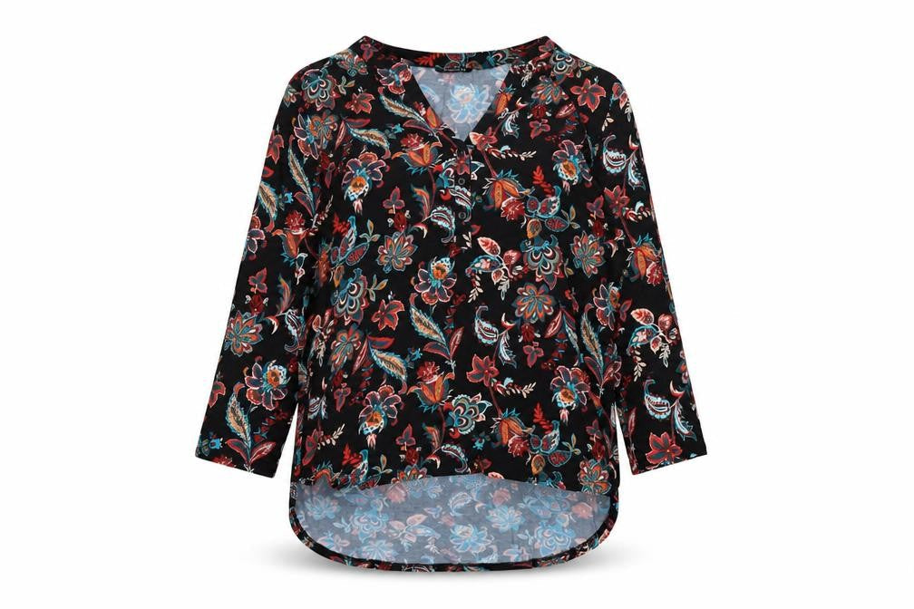 Roman Women’s Multicoloured Floral V-Neck Tunic Blouse Size 14