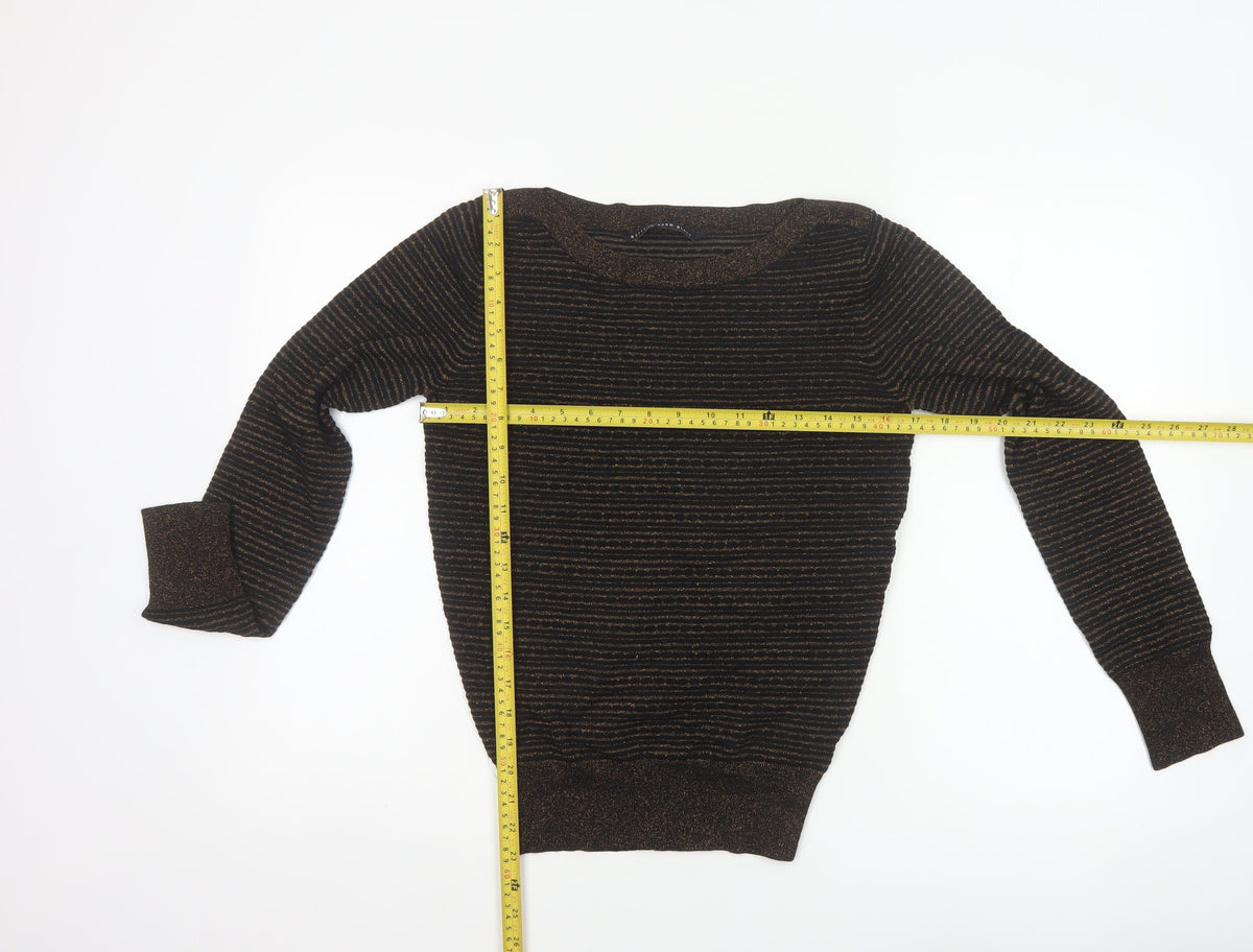 Betty Jackson Black Women’s Black Gold Striped Glitter Knit Jumper UK 10