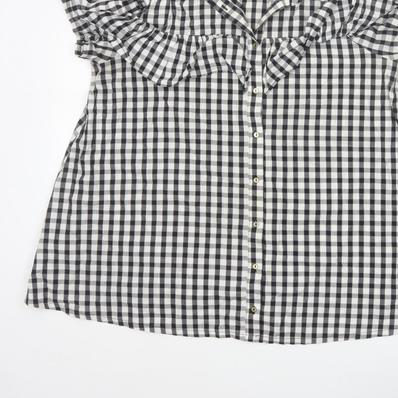 River Island Women Black White Check Puff Sleeve Blouse UK 16