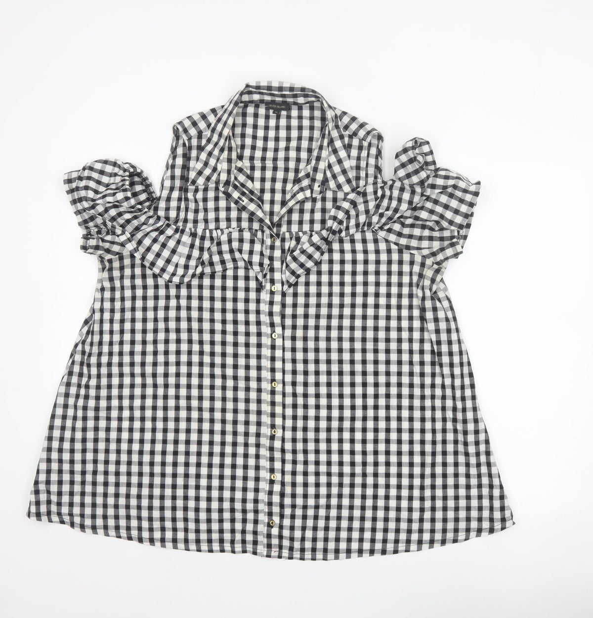 River Island Women Black White Check Puff Sleeve Blouse UK 16