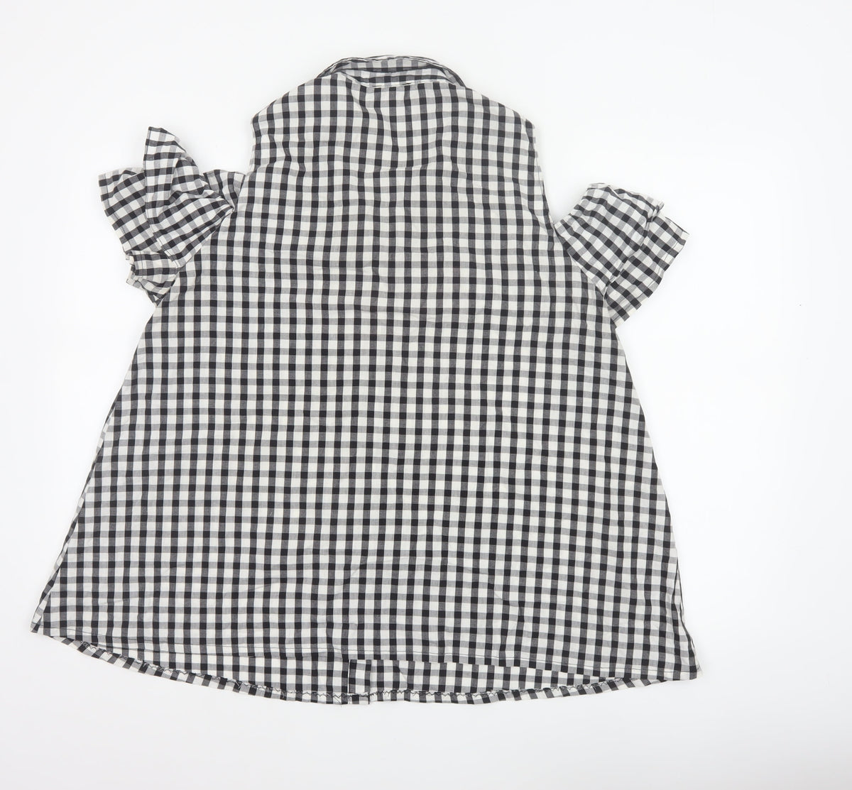 River Island Women Black White Check Puff Sleeve Blouse UK 16