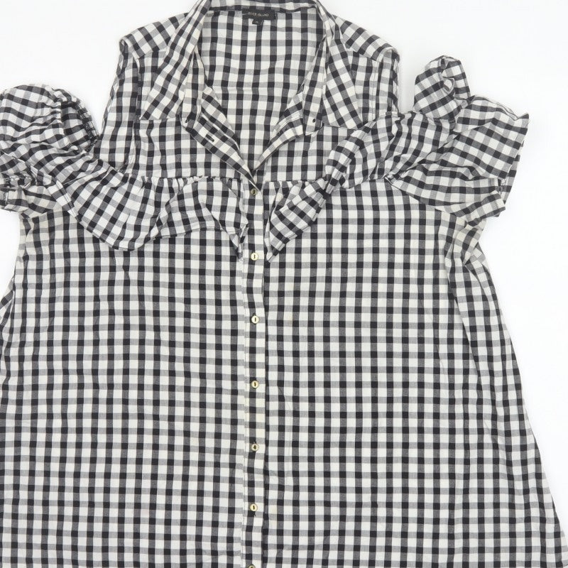 River Island Women Black White Check Puff Sleeve Blouse UK 16