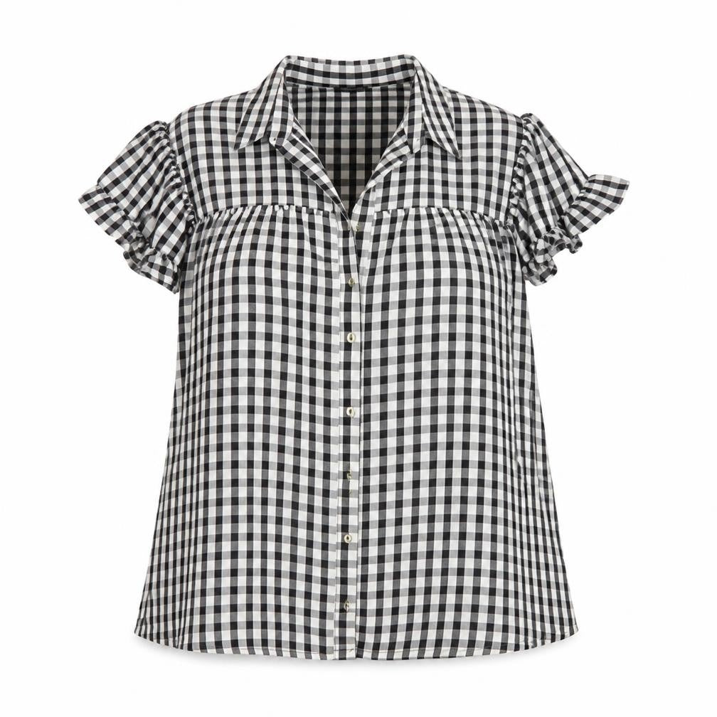 River Island Women Black White Check Puff Sleeve Blouse UK 16