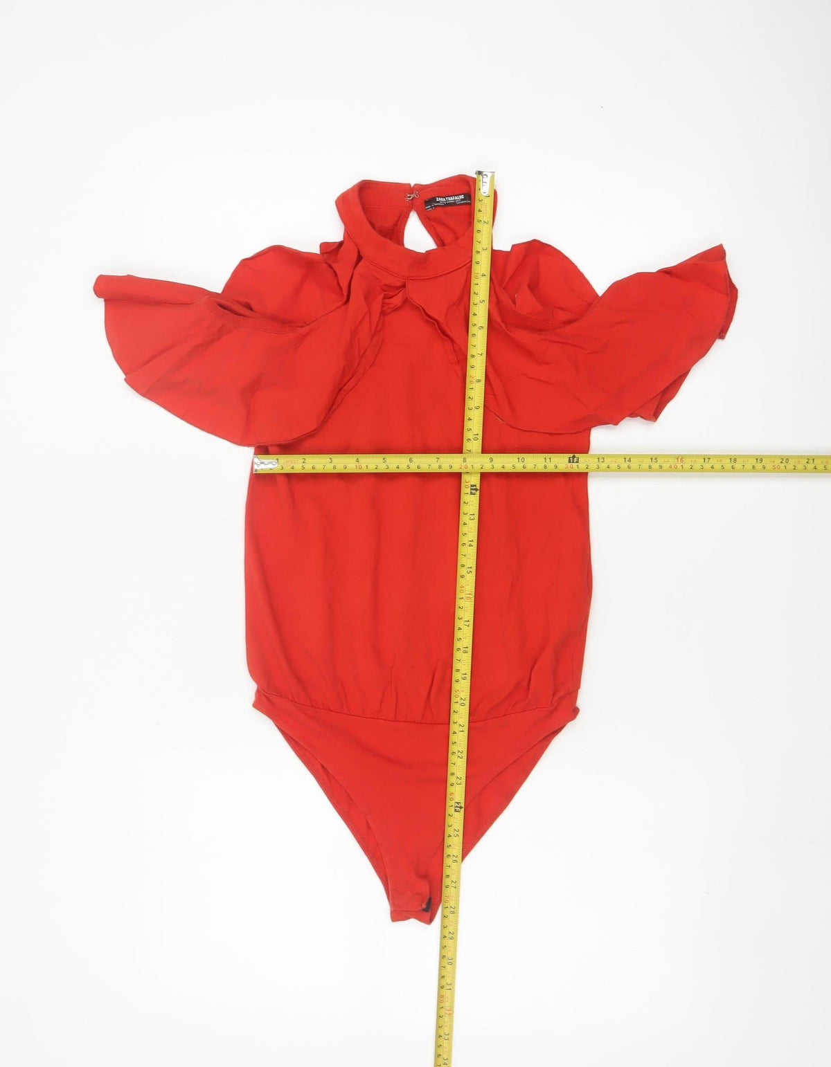 Zara Trafaluc Women Red S Ruffle Cold Shoulder High Neck Bodysuit
