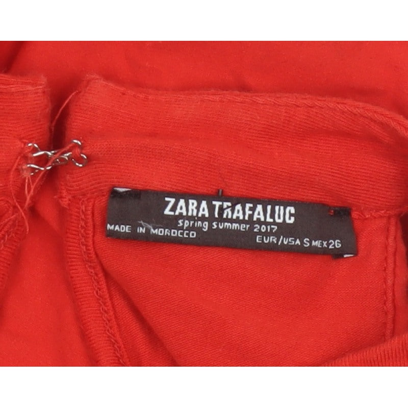 Zara Trafaluc Women Red S Ruffle Cold Shoulder High Neck Bodysuit