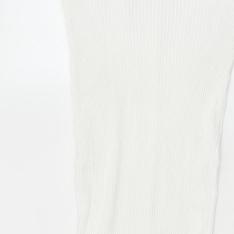 Zara Women White L Ribbed Knit Long Pencil Skirt Stretch