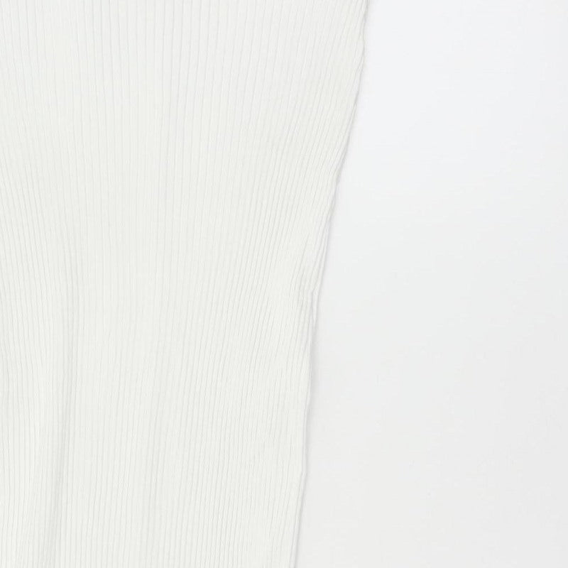 Zara Women White L Ribbed Knit Long Pencil Skirt Stretch