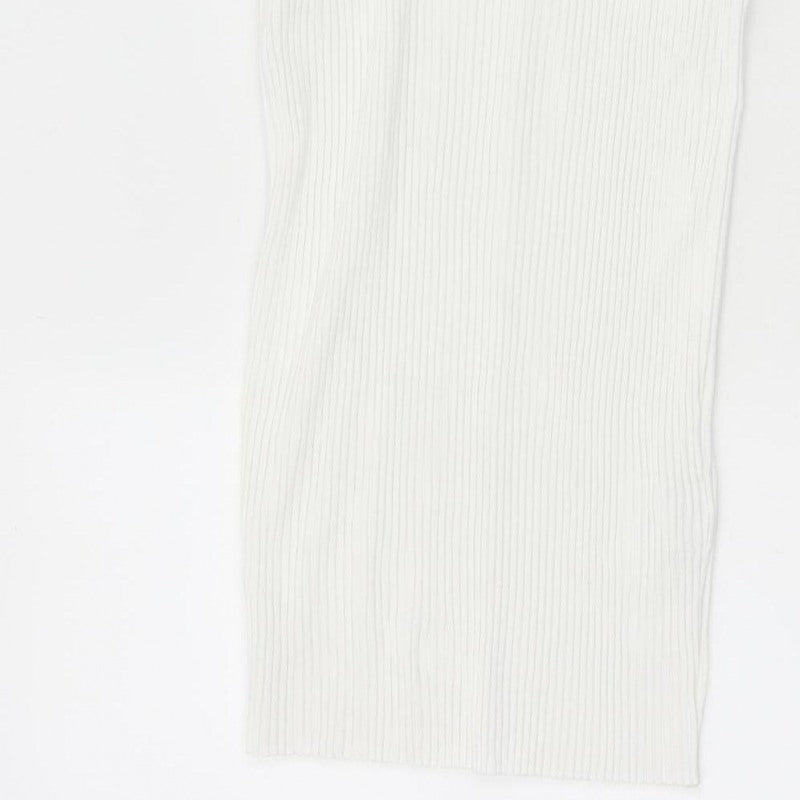 Zara Women White L Ribbed Knit Long Pencil Skirt Stretch