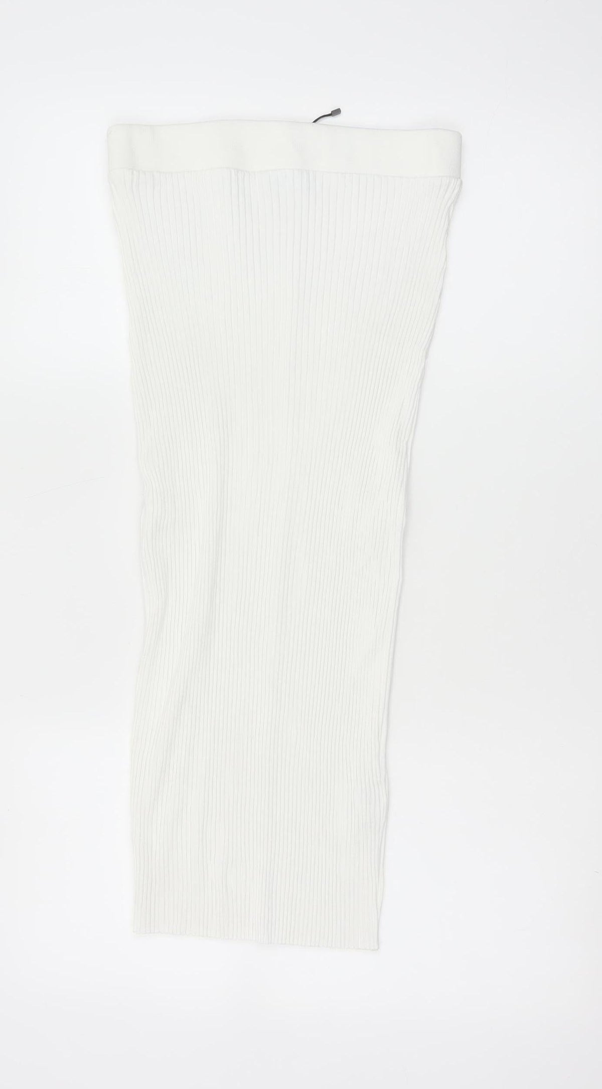 Zara Women White L Ribbed Knit Long Pencil Skirt Stretch