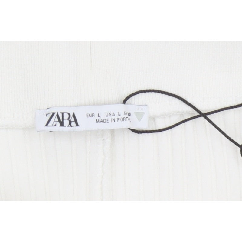 Zara Women White L Ribbed Knit Long Pencil Skirt Stretch