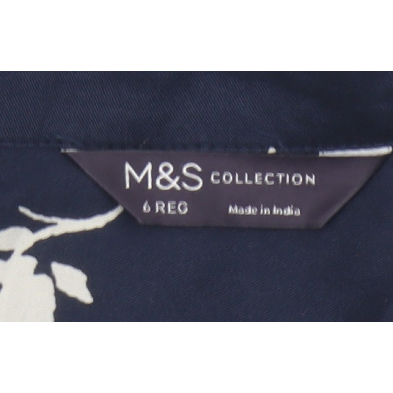 Marks & Spencer Women Blue UK 6 Floral Short Sleeve Button-Up Blouse