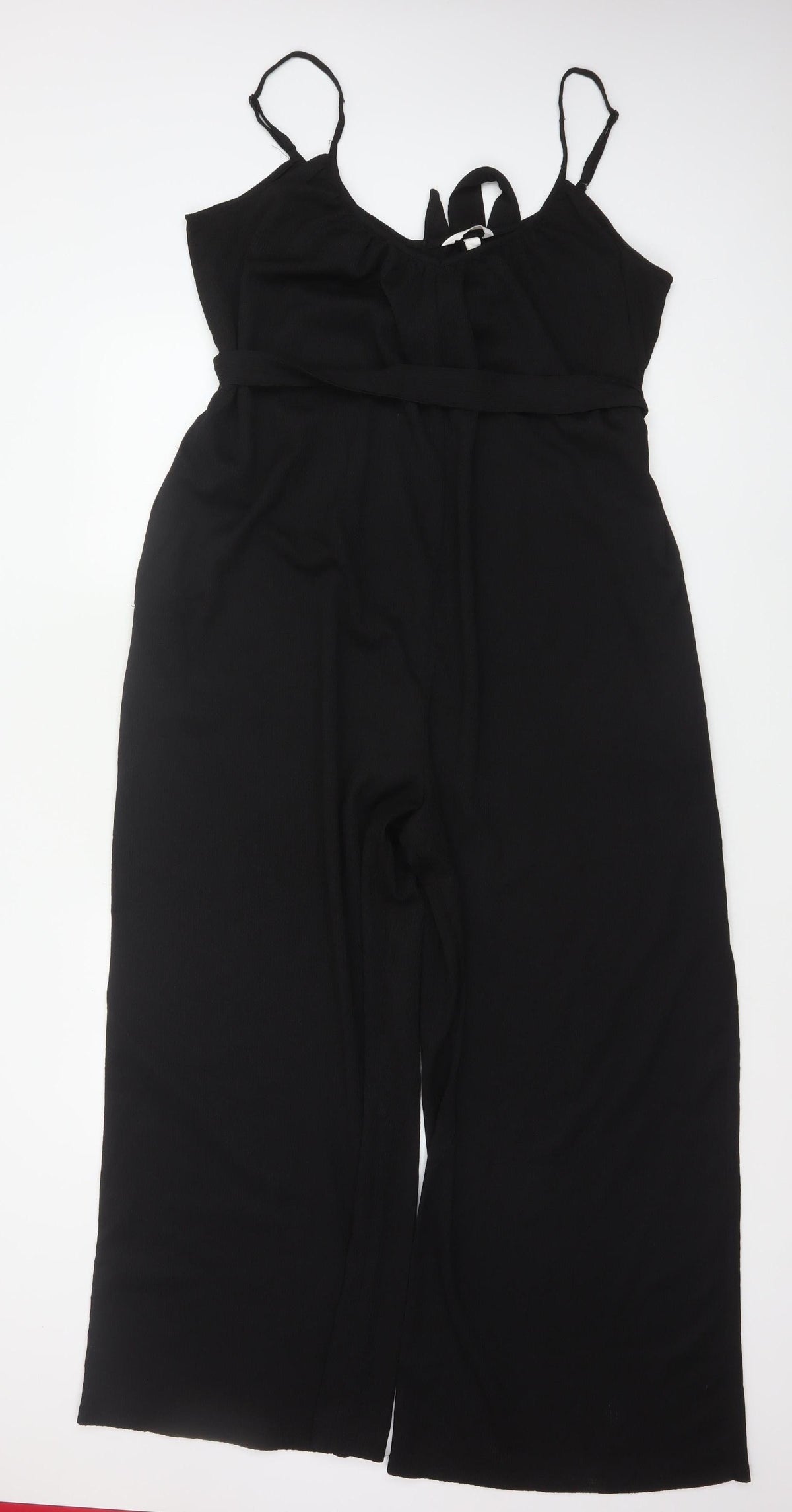 H&M Women's Black XL Wide-Leg Belted Strappy Jumpsuit