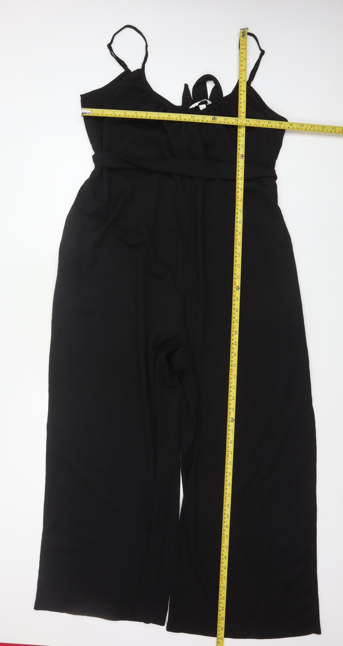 H&M Women's Black XL Wide-Leg Belted Strappy Jumpsuit