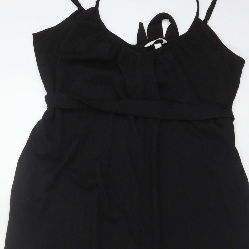 H&M Women's Black XL Wide-Leg Belted Strappy Jumpsuit