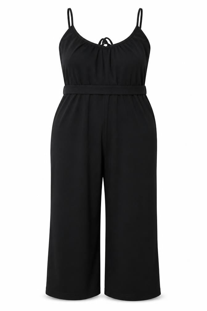 H&M Women's Black XL Wide-Leg Belted Strappy Jumpsuit