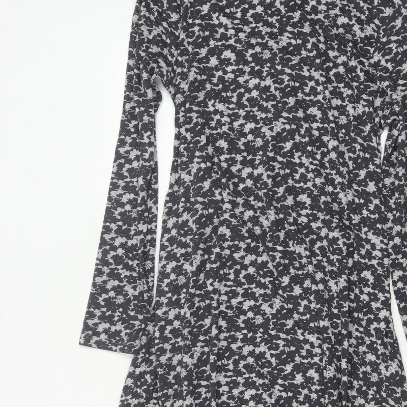 Walden Women’s Black Floral Maxi Dress UK 14 Long Sleeve High Neck