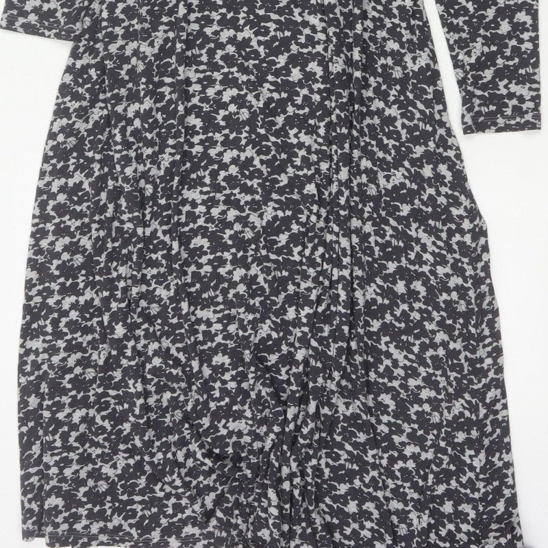 Walden Women’s Black Floral Maxi Dress UK 14 Long Sleeve High Neck