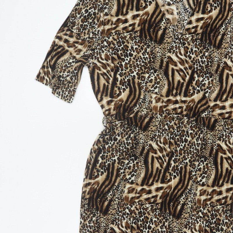 Simply Be Women’s Brown Animal Print Long V-Neck Dress Size 18
