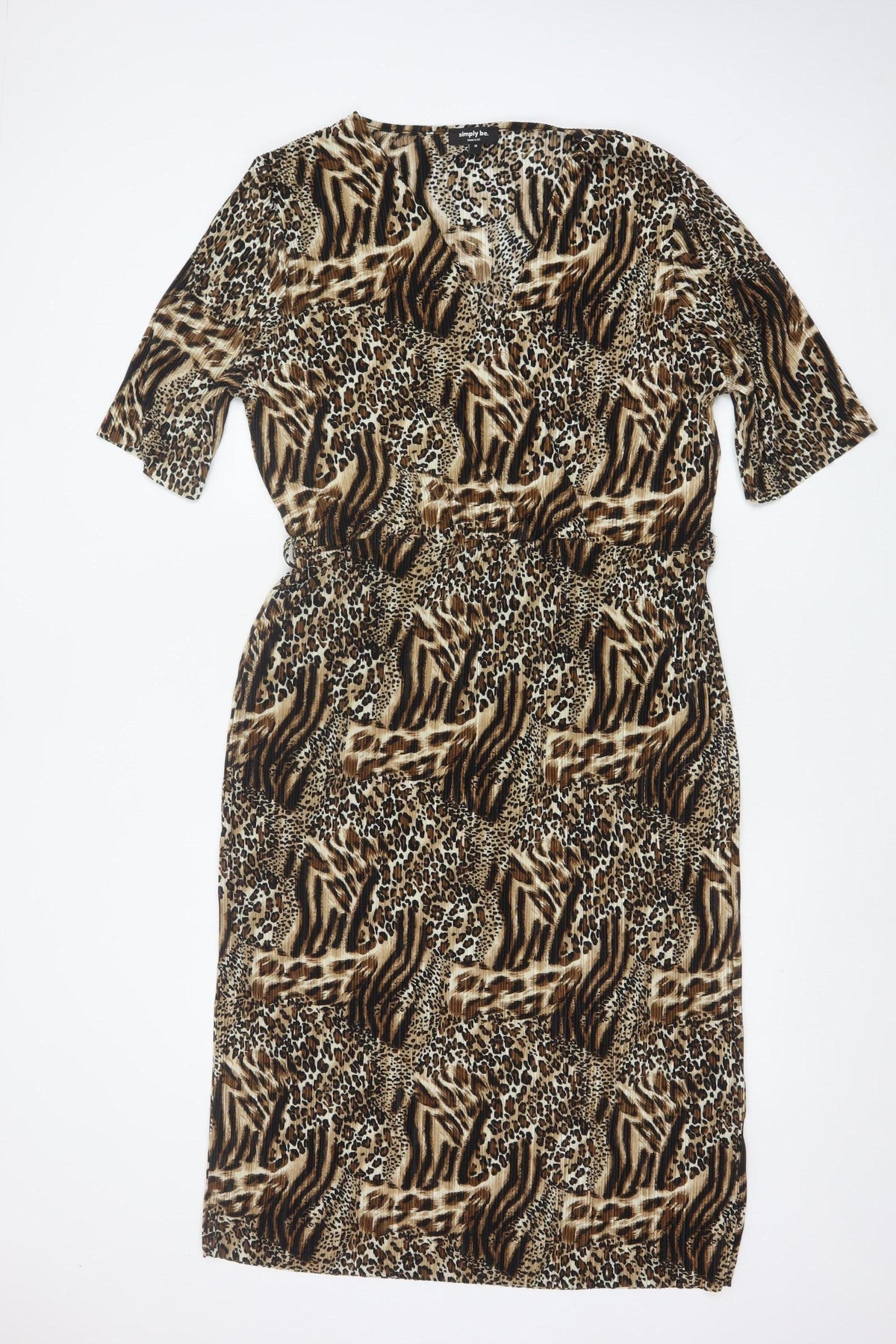 Simply Be Women’s Brown Animal Print Long V-Neck Dress Size 18