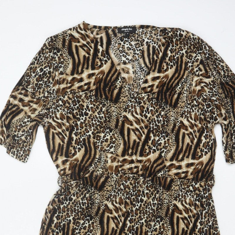Simply Be Women’s Brown Animal Print Long V-Neck Dress Size 18