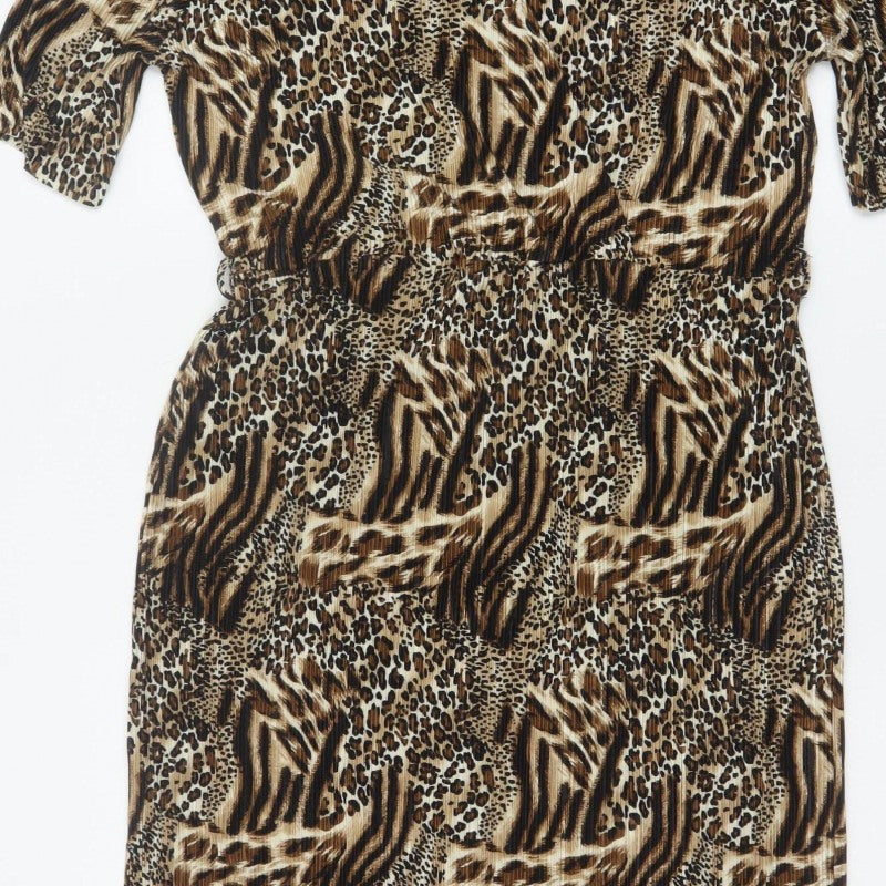 Simply Be Women’s Brown Animal Print Long V-Neck Dress Size 18