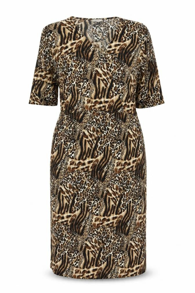 Simply Be Women’s Brown Animal Print Long V-Neck Dress Size 18