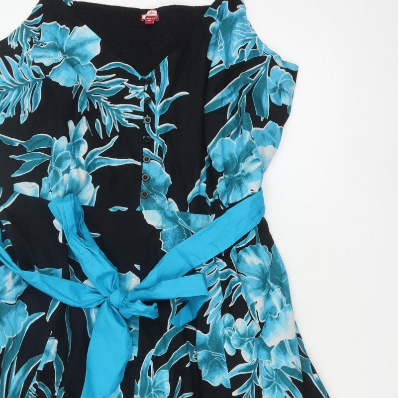 Joe Browns Women Blue Floral Fit & Flare Cotton Dress UK 28