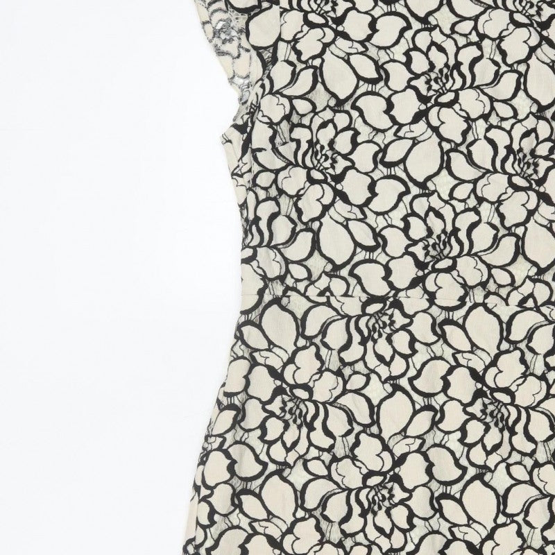 H&M Women Ivory Black Floral Lace Sheath Dress UK 6 Wedding Party